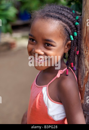 Northern Madagascar, A young Malagasy at her home in Ramena, a fishing village a short distance from Antsiranana, more commonly known as Diego. Stock Photo