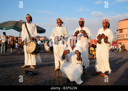 Street musicians on Djemma el-Fna Square, "imposters square" or "square of the hanged", Marrakesh, Morocco, Africa Stock Photo