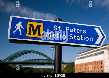 A sign for the Tyne and Wear Metro in Sunderland, England. Stock Photo