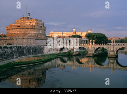 Castel Sant'Angelo, angel´s castle and Ponte Sant'Angelo, Bridge of Angels on the Tiber River in front of the Palace of Justice Stock Photo