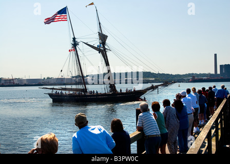 The Amistad Freedom Schooner returns to New Haven CT USA after sailing around the world Stock Photo