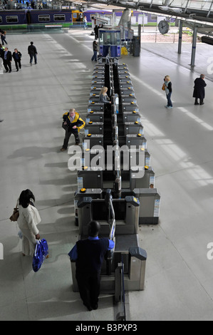 Stratford train station East London oyster card automatic ticket barriers Stock Photo