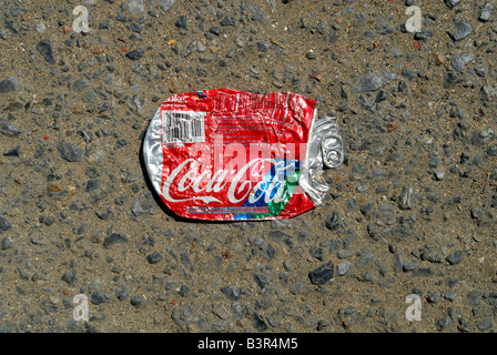 Crushed can of Coca Cola in New York on Saturday August 1 2009 Stock ...