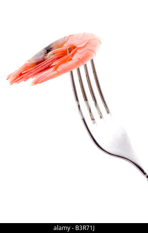 object on white food shrimp on fork Stock Photo