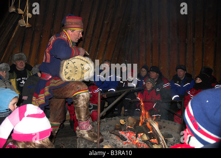 Man in Traditional Sami Dress in Lapland Finland Stock Photo