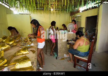 Local Brazilian women and girls prepare costumes for the Rio Carnival ...