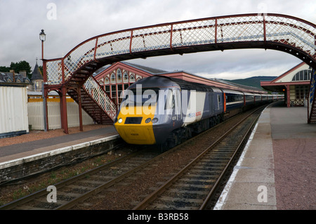 Inverness to London train at Aviemore Station in the Scottish Highlands. Stock Photo