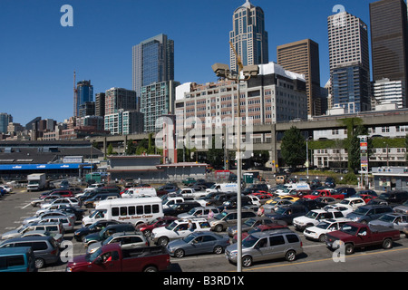 Cars waiting for Washington State ferry at Seattle Ferry Terminal Seattle WA USA Stock Photo