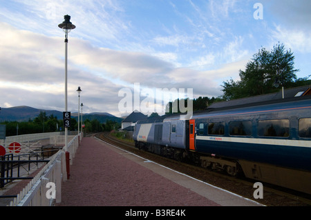 Inverness to London train at Aviemore Station in the Scottish Highlands. Stock Photo