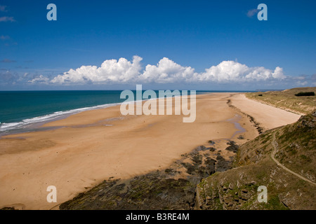 Carteret, Normandy, France. The perfect holiday beach at Hatainville on the Cotentin peninsula, called the Plage de la Vieille Eglise Stock Photo