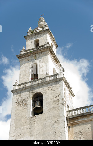 Mexico, Merida – Jan 15 2007: one white stone tower of the Cathedral of San Idelfonso Stock Photo