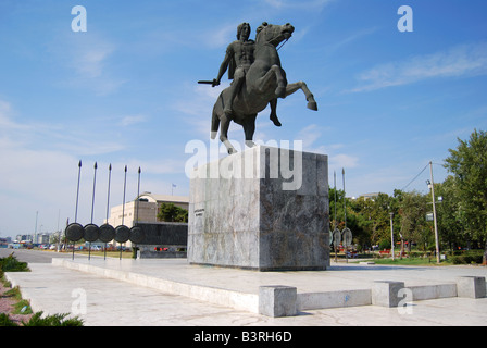 Alexander the Great statue on seafront, YMCA Park, Thessaloniki, Chalkidiki, Central Macedonia, Greece Stock Photo