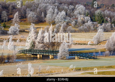 Braemar Golf Club footbridge, Royal Deeside,  Aberdeenshire, Cairngorms National Park, Scotland, UK Stock Photo