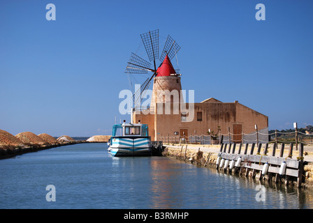 Salt mill and salt pans in Mozia Sicily Stock Photo