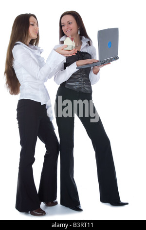 Two Business Woman Advertises Real Estate On White Stock Photo - Alamy