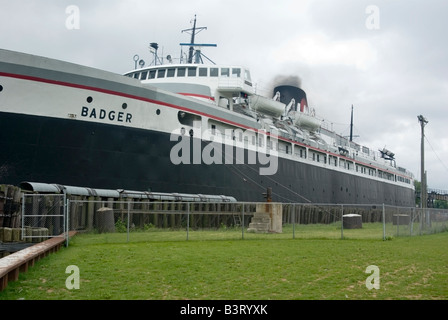 SS Badger Lake Michigan tourist passenger and vehicle ferry moored at Manitowoc Wisconsin Stock Photo