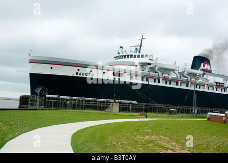 SS Badger Lake Michigan tourist passenger and vehicle ferry moored at Manitowoc Wisconsin Stock Photo