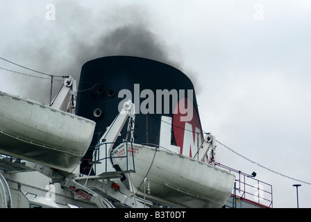 Smokestack and lifeboats of SS Badger Lake Michigan tourist passenger and vehicle ferry Stock Photo