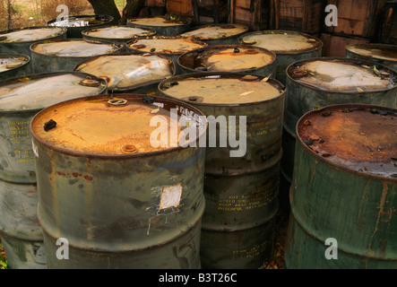 Deteriorating 55 gallon drums leaking chemicals Stock Photo - Alamy