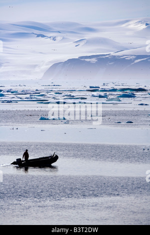 Person in boat, Nunavut, Canada Stock Photo