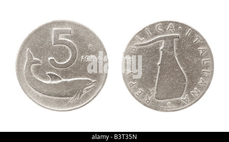 Italian 5 Lire Coin (1954) Stock Photo