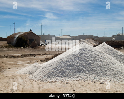 Salt production at the Salar de Uyuni, Bolivia. Stock Photo