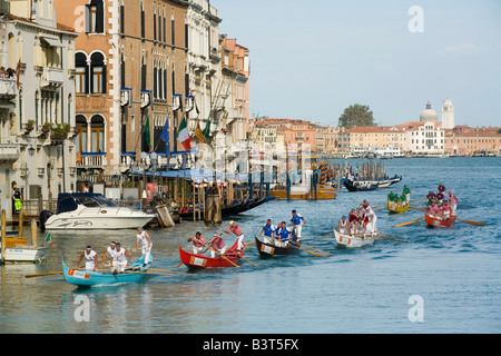 Teams race along the Grand Canal in Venice for the Historical Regatta which takes place each September Stock Photo