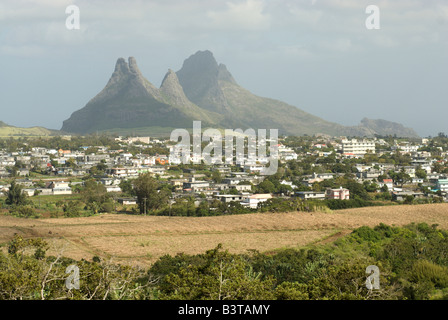 Mauritius, Floreal. View from Floreal over Vacoas with Trois Mamelles mountain range in the background. Stock Photo