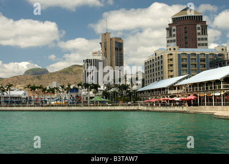 Mauritius, Port Louis. A view of the waterfront with the main buildings of Port Louis in the background. Stock Photo