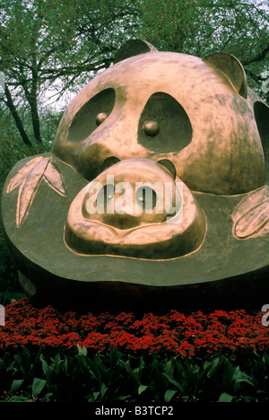 Asia, China, Chengdu. Giant Panda Sanctuary, bronze pandas at entry. Stock Photo