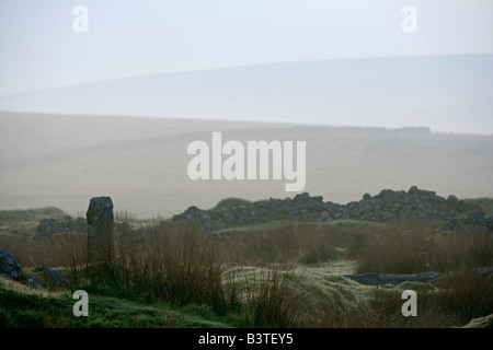 Nuns Cross Farm, on Fox Tor Mire, Dartmoor, South Devon, England. Stock Photo