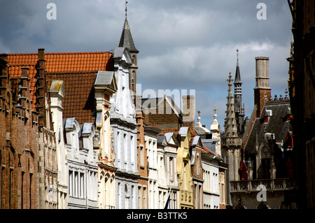 Europe, Belgium, Brugge (aka Brug or Bruge). Historic Brugge, UNESCO World Heritige Site. Medieval Market Square, roof tops. Stock Photo
