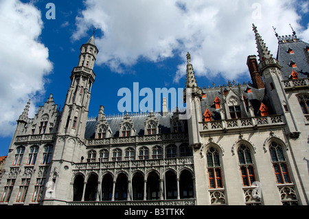 Belgium, Brugge (aka Brug or Bruge). Medieval Market Square, Provincial Government Palace. Stock Photo