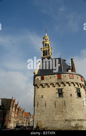 Europe, The Netherlands (aka Holland), West Friesland, Hoorn. Hoofdtoren tower located in historic Hoorn Harbor. Stock Photo