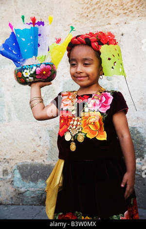 Tehuana children are dressed up in traditional costumes during Easter celebrations in Oaxaca, Mexico, Latin America Stock Photo