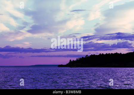 Twilight sky in Killarney Bay in eastern Georgian Bay Ontario Stock Photo