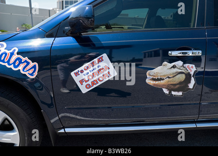 Vehicle decorated with University of Florida Gator symbols Gainesville Florida Stock Photo