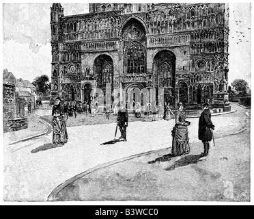 Lincoln Cathedral, West Front Facade and Square, drawn by Joseph Pennell in 1910 Stock Photo