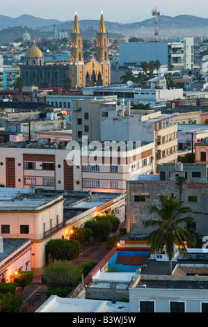 Mexico, Sinaloa State, Mazatlan. Old Mazatlan & Cathedral / Dawn Stock Photo