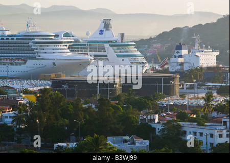 Mexico, Sinaloa State, Mazatlan. Port of Mazatlan View with Cruise ship/ Morning Stock Photo