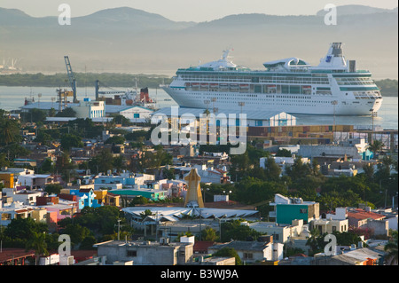 Mexico, Sinaloa State, Mazatlan. Port of Mazatlan View with Cruise ship/ Morning Stock Photo