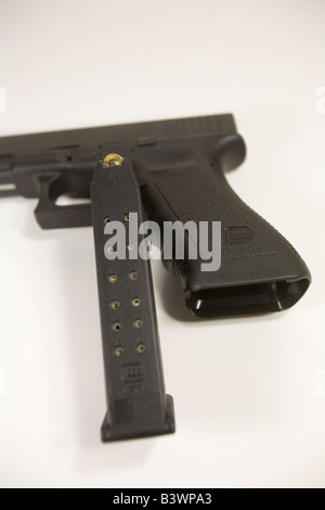 Glock Model 22 .40 caliber pistol with the 15 round magazine removed. Stock Photo