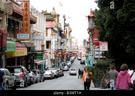 Grant Street, Chinatown street scene in San Francisco, California Stock Photo