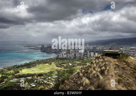 View of Waikiki Oahu Pacific Ocean Hawaii USA Honolulu Stock Photo