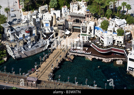 Birdseye view of the Treasure Island Hotel Casino where a pirate ship battle takes place nightly Stock Photo