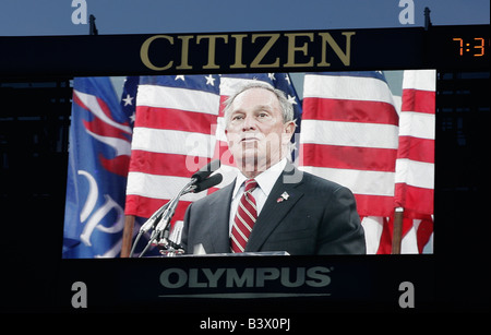 Giant stadium monitor with the picture of New York mayor Michael Bloomberg Stock Photo