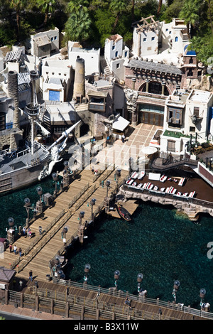 Birdseye view of the Treasure Island Hotel Casino where a pirate ship battle takes place nightly Stock Photo