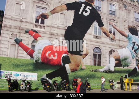 paris street nearby the arc de triomphe during the rugby world cup in 2007 Gigant poster and street scenes Stock Photo