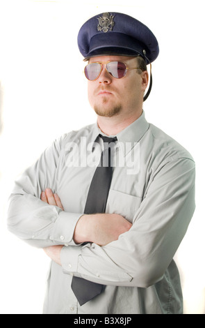 A uniformed police officer isolated on white Stock Photo