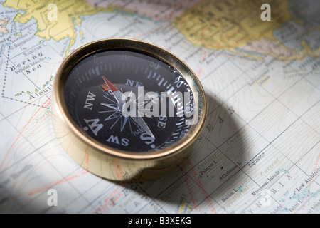 Compass On A Map Stock Photo